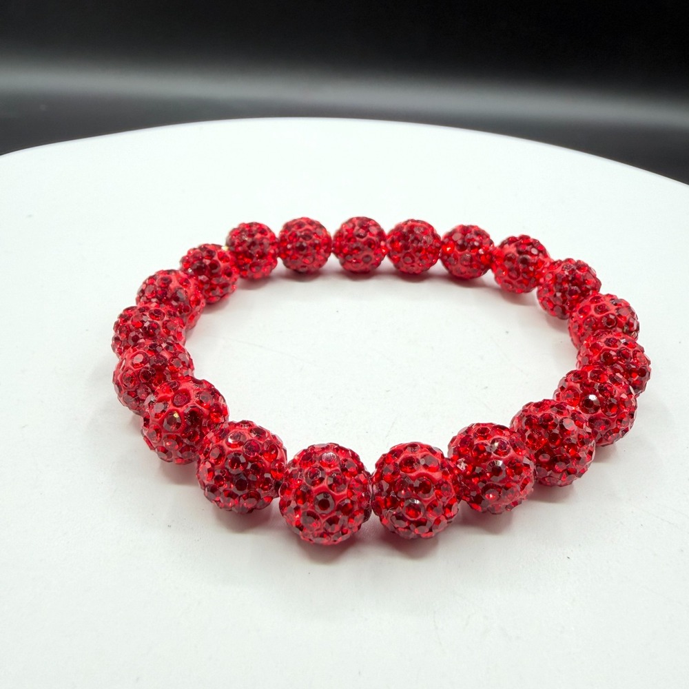 Red Rhinestone Pave Beaded Stretch Bracelet Sparkle Statement Y2K Glam Gift
